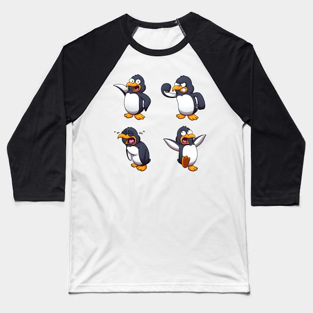 Cute Cartoon Penguin Sticker Pack Baseball T-Shirt by TheMaskedTooner